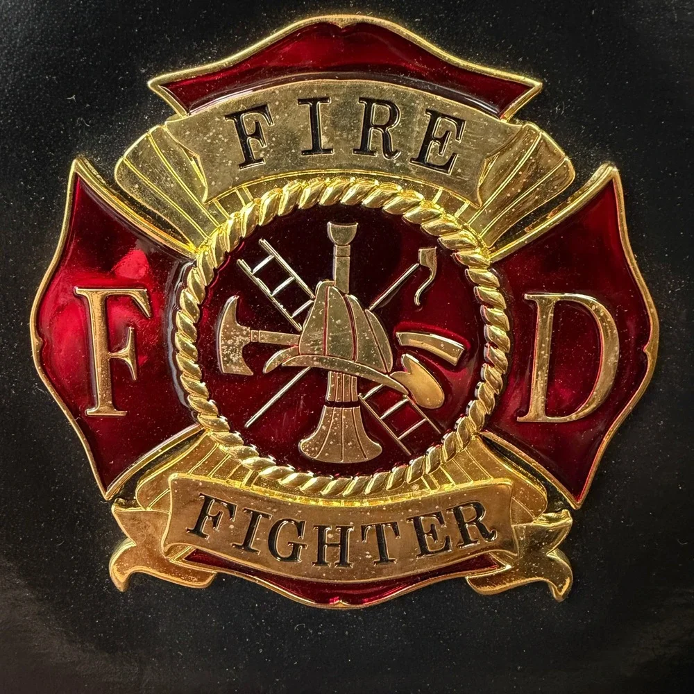 Fire Fighter Black Faux Leather Photo Album Scrapbook Maltese Cross Emblem FD